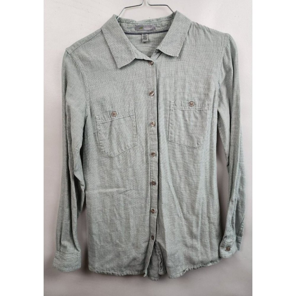 Horny Toad Green White Organic Cotton Button Back Long Sleeve Shirt XS - Picture 1 of 7
